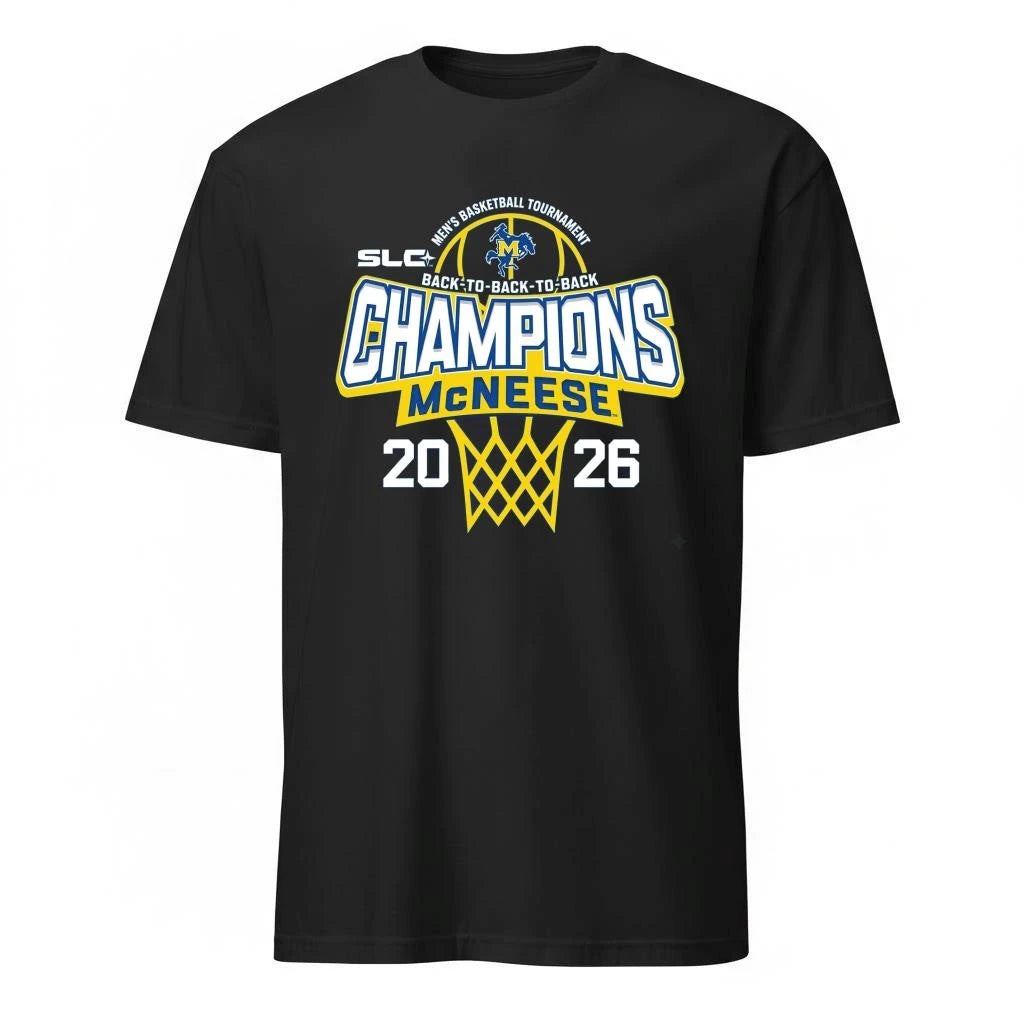 Back To Back Champions McNeese State Cowboys Champions 2026 Southland Conference Mens Basketball Tournament Blue Shirt