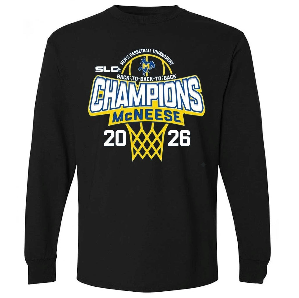 Back To Back Champions McNeese State Cowboys Champions 2026 Southland Conference Mens Basketball Tournament Blue Shirt