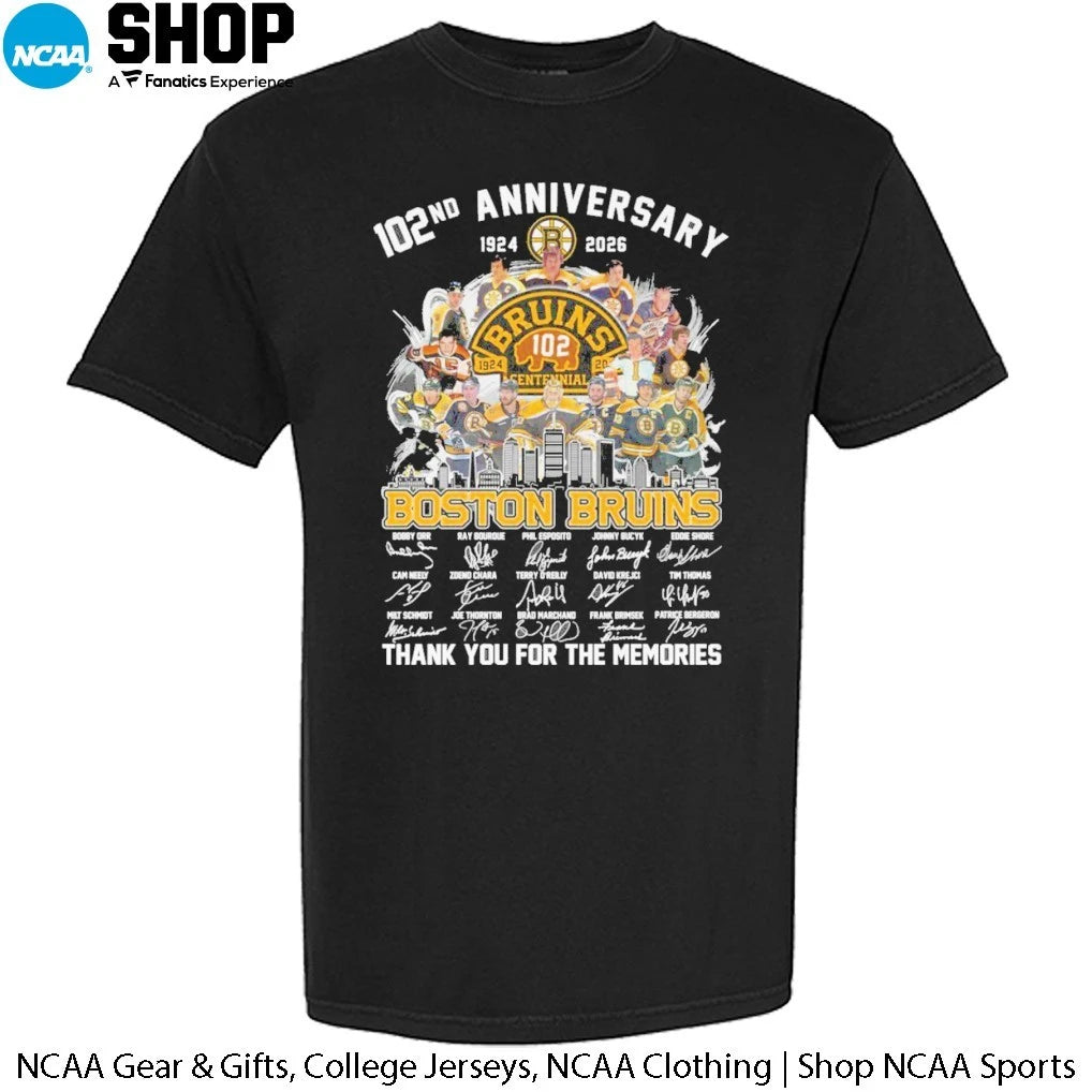 Boston Bruins 102nd Anniversary 1924-2026 Thank You For The Memories Signatures T-Shirt