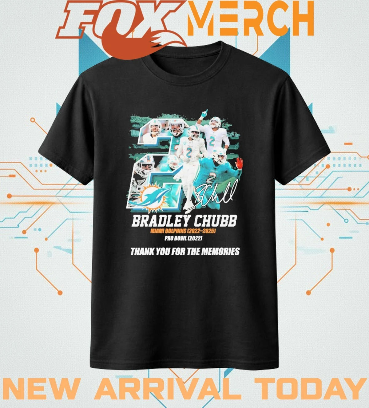 Bradley Chubb Miami Dolphins 2022-2025 Pro Bowl 2022 thank you for the memories signature t-shirt