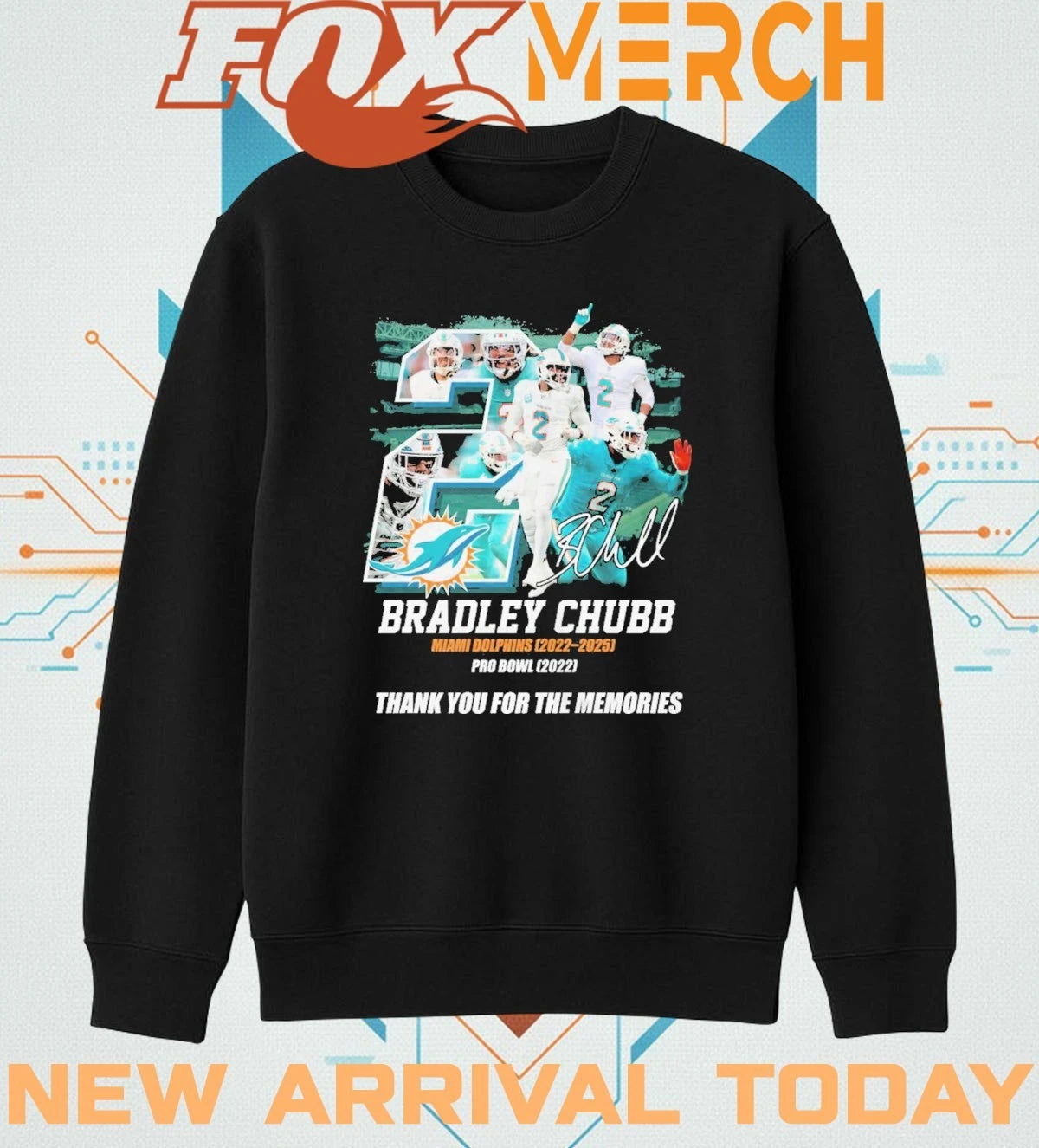 Bradley Chubb Miami Dolphins 2022-2025 Pro Bowl 2022 thank you for the memories signature t-shirt