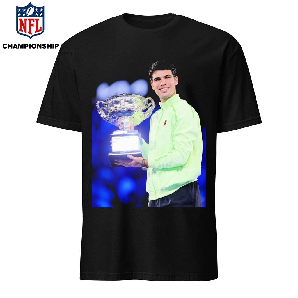 Carlos Alcaraz 2026 Australia Open Champion Holding Trophy Photo Shirt