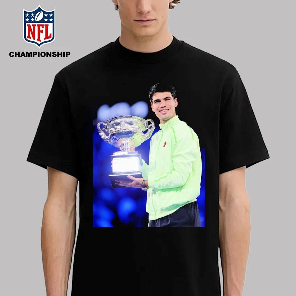 Carlos Alcaraz 2026 Australia Open Champion Holding Trophy Photo Shirt