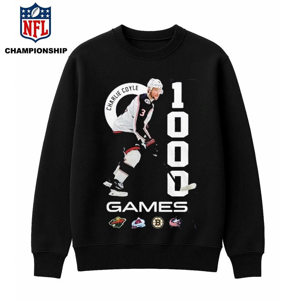 Columbus Blue Jackets 2026 Charlie Coyle 1000 NHL Games Shirt