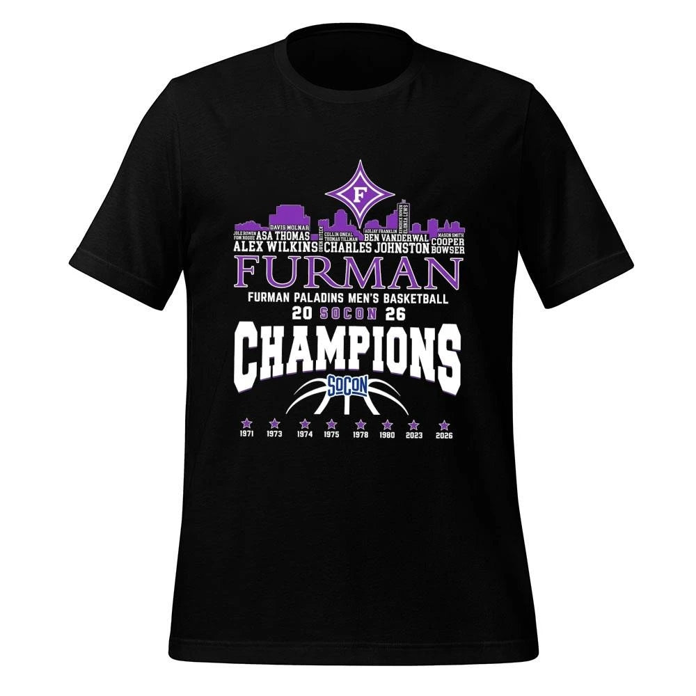 Congrats Furman Paladins Champions 2026 SoCon Men’s Basketball 8X City Skyline Shirt