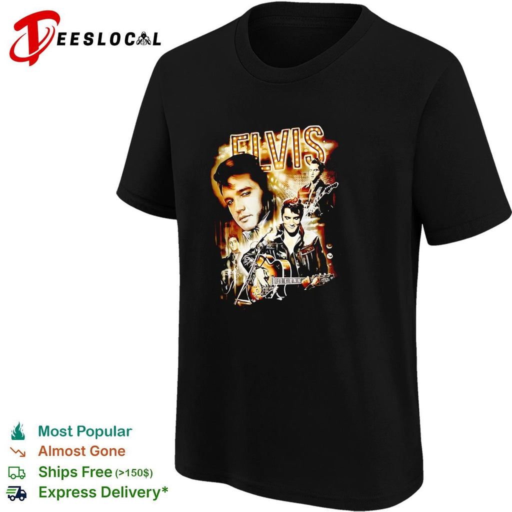 Elvis Presley portrait photo collage live concert stage lights graphic shirt