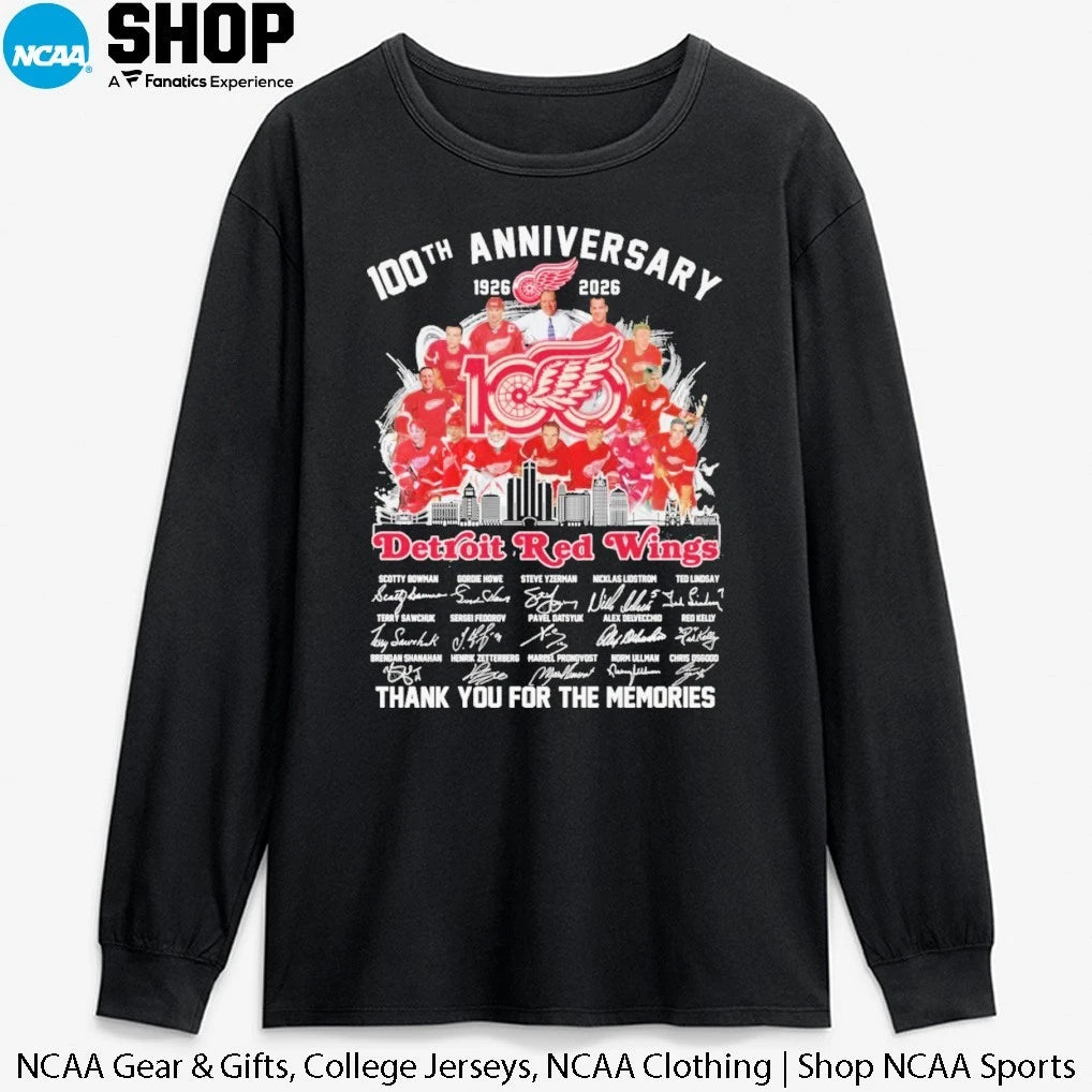 Detroit Red Wings 100th Anniversary 1926-2026 Thank You For The Memories Signatures T-Shirt