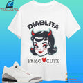 Diablita Pero Cute Little Devil But Cute Ringer Retro Devil Girl And Latina Humor Shirt