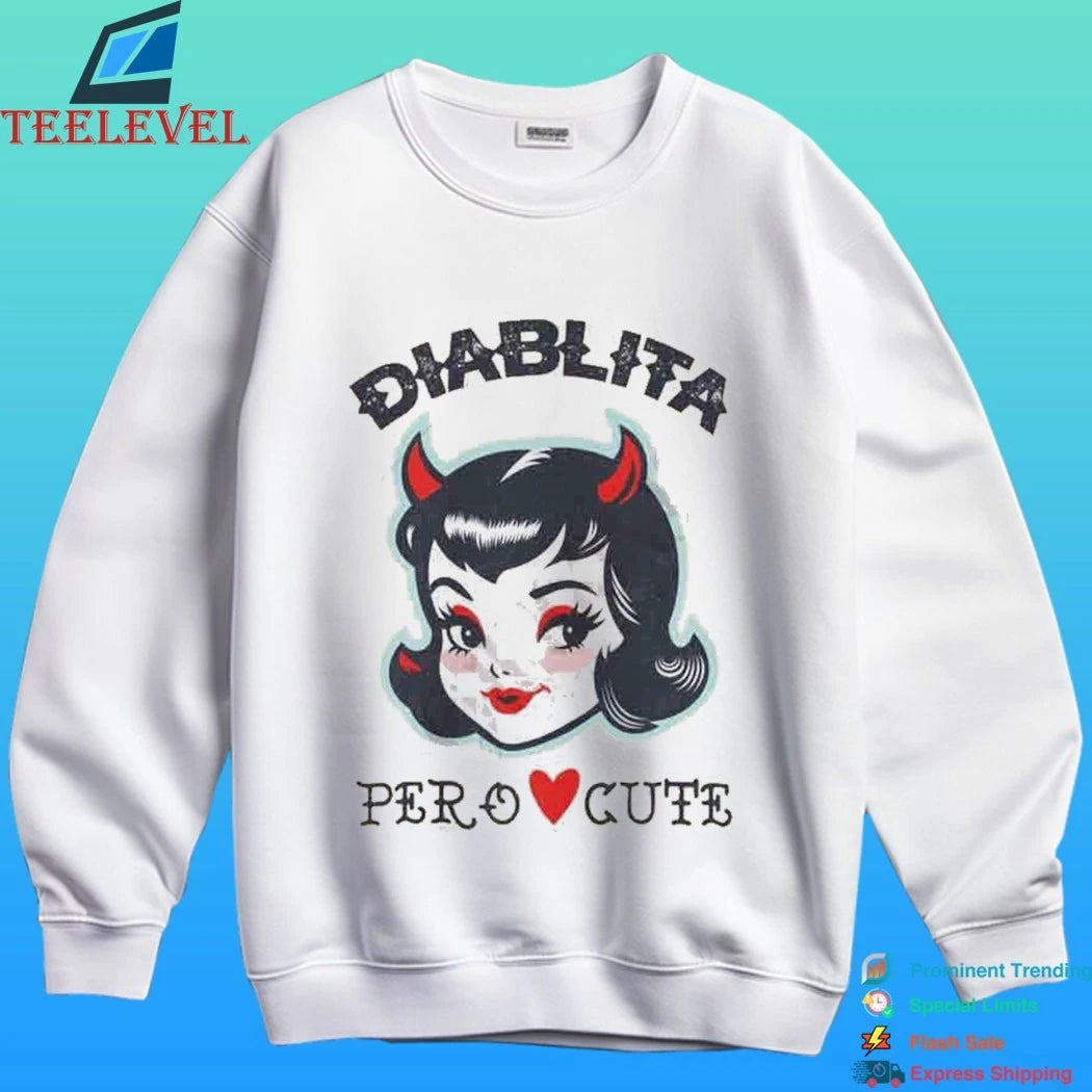 Diablita Pero Cute Little Devil But Cute Ringer Retro Devil Girl And Latina Humor Shirt