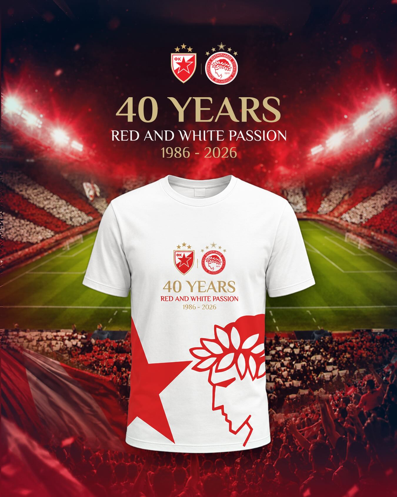 Olympiacos FC 40 Years Red And White Passion 1986-2026 Shirt