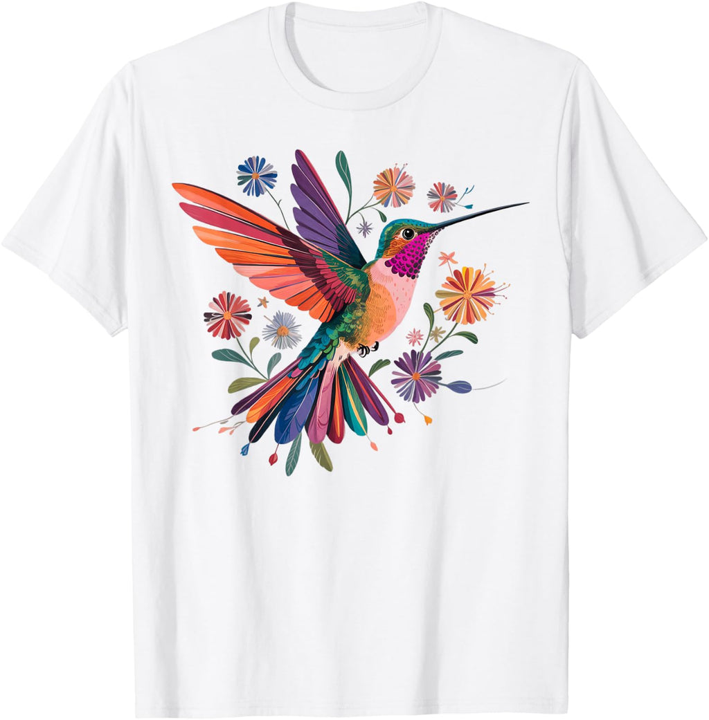 Colorful Hummingbird Wildflowers Botanical Bird Unisex T-shirt, Sweatshirt, Hoodie (1)