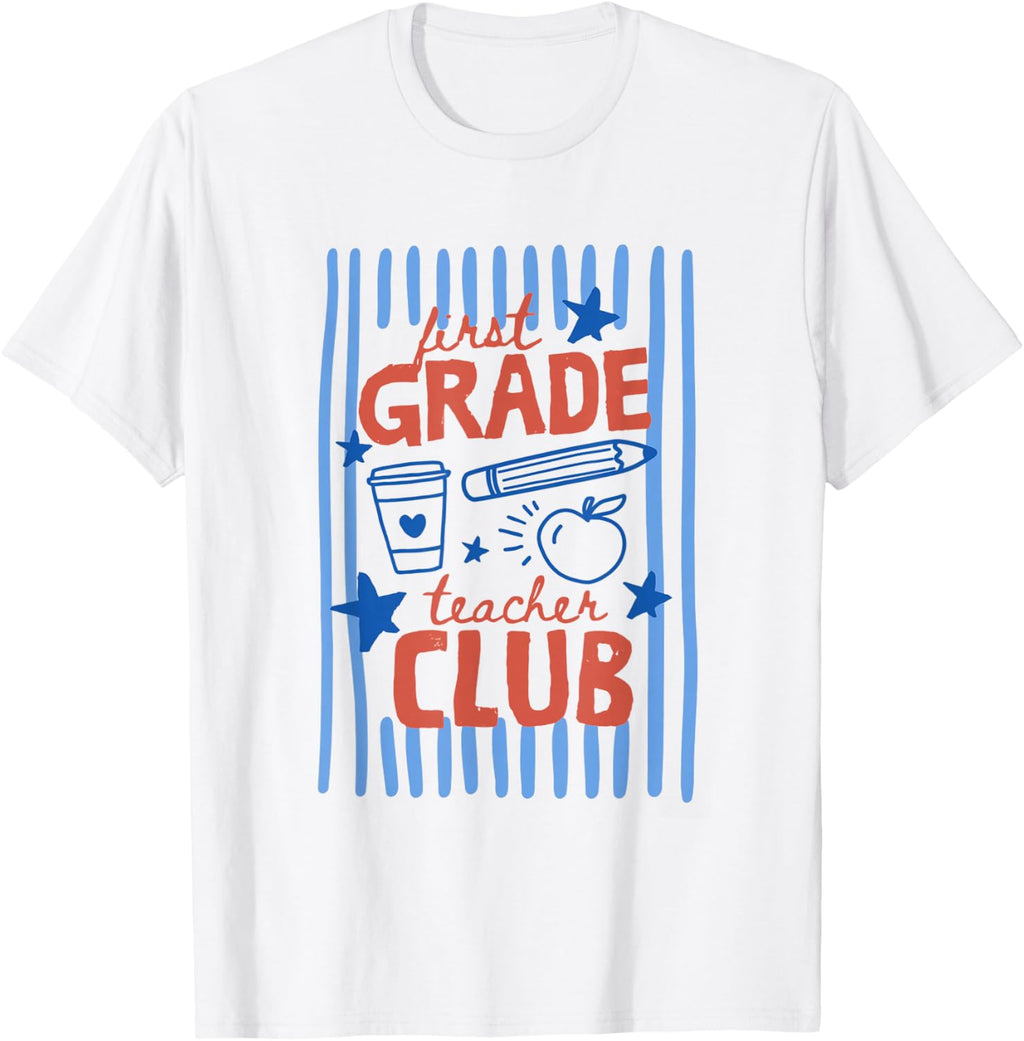 Retro Striped First Grade Teacher Club Crew Back School (1)