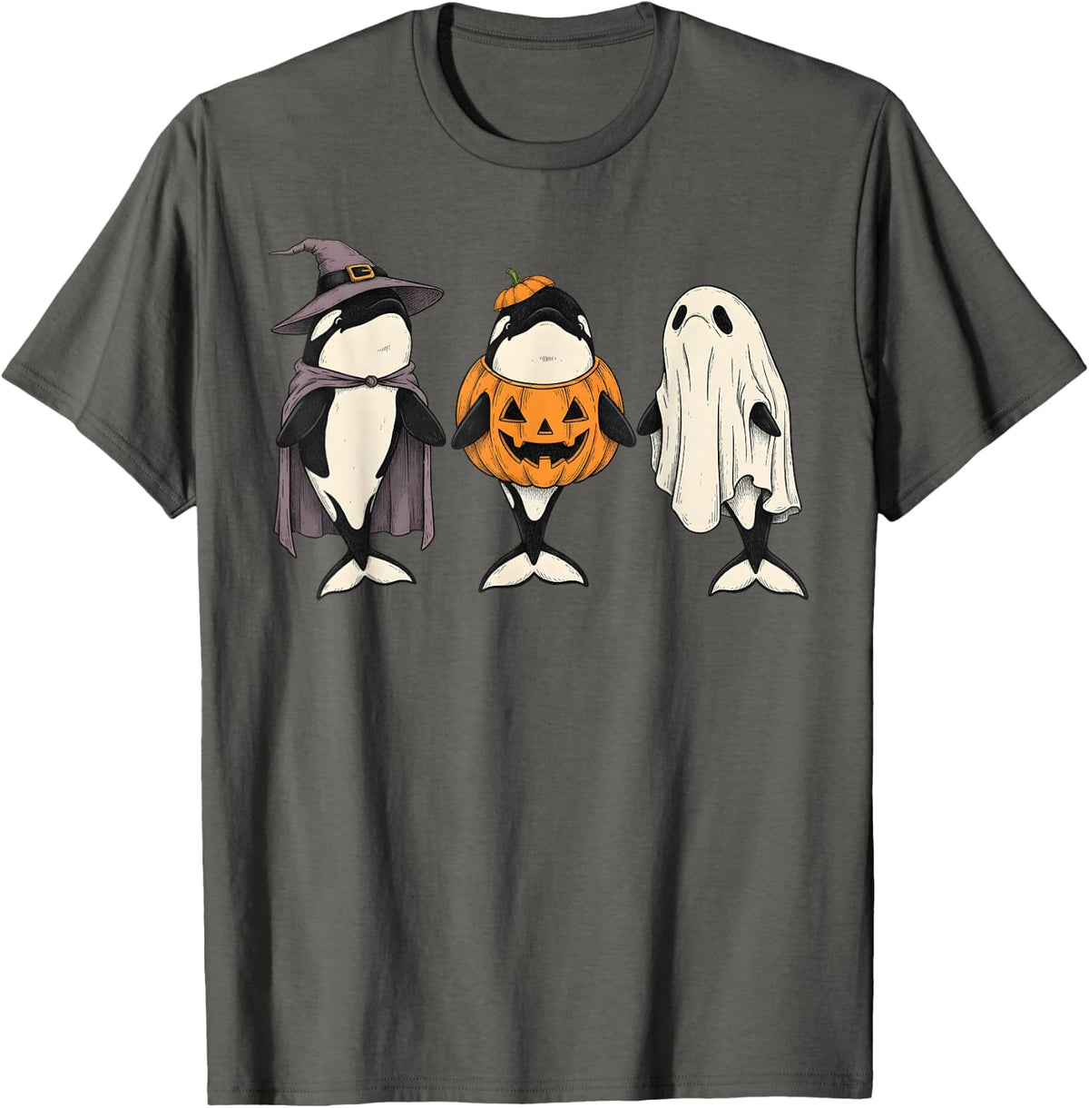 Spooky Ghost Orca Whale Lover Pumpkin Halloween Unisex T-shirt, Sweatshirt, Hoodie (1)