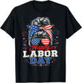Happy Labor Day 2026 Patriotic Messy Bun Mom Usa Unisex T-shirt, Sweatshirt, Hoodie (1)