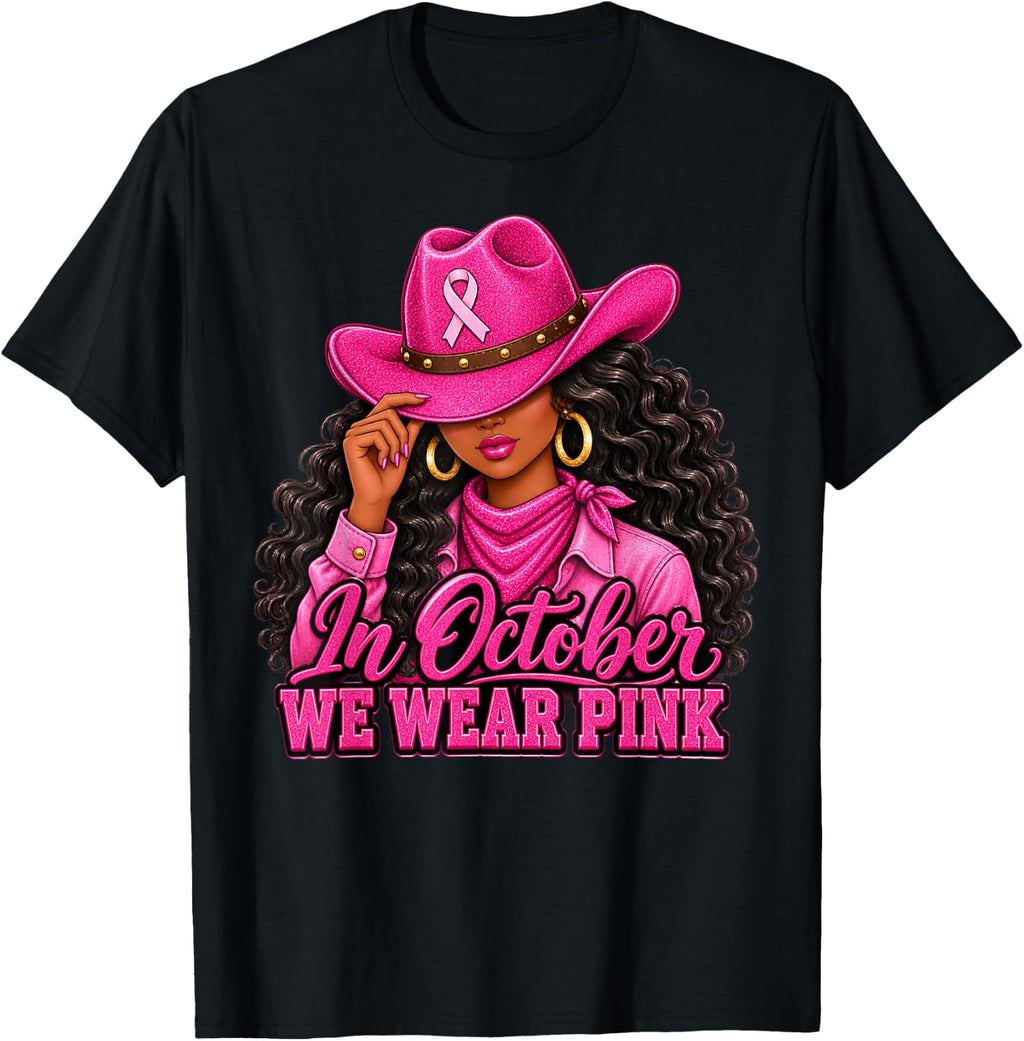 October Pink Black Woman Breast Cancer Awareness Unisex T-shirt, Sweatshirt, Hoodie (1)