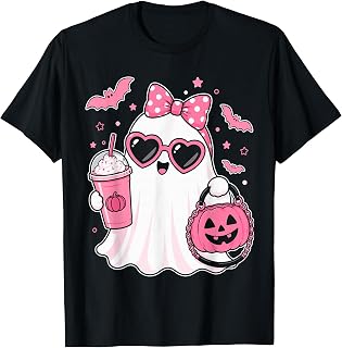 Pink Halloween Ghost Pumpkin Coffee Spooky Unisex T-shirt, Sweatshirt, Hoodie (1)