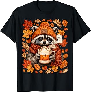 Raccoon Pumpkin Spice Latte Fall Autumn Leaves Unisex T-shirt, Sweatshirt, Hoodie (1)