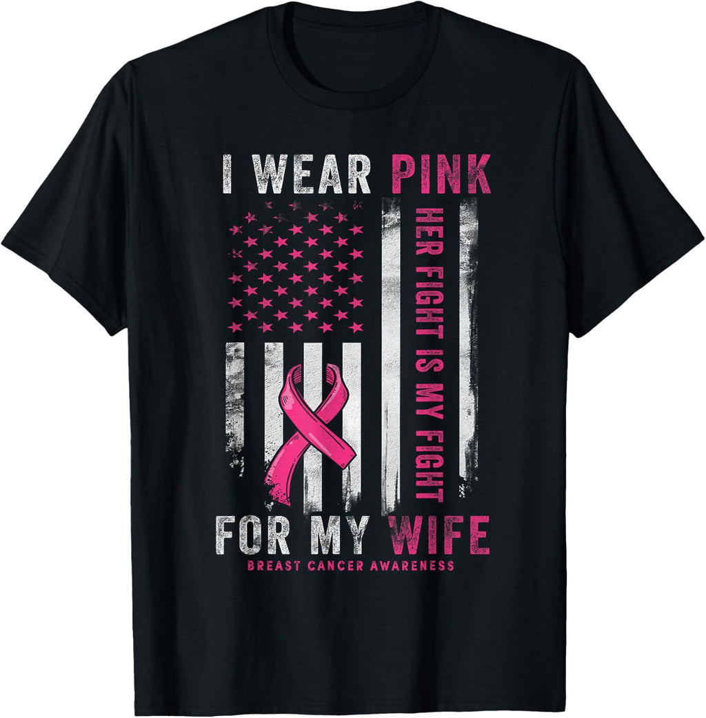 Pink Wife Breast Cancer Awareness Usa Flag Unisex T-shirt, Sweatshirt, Hoodie (1)