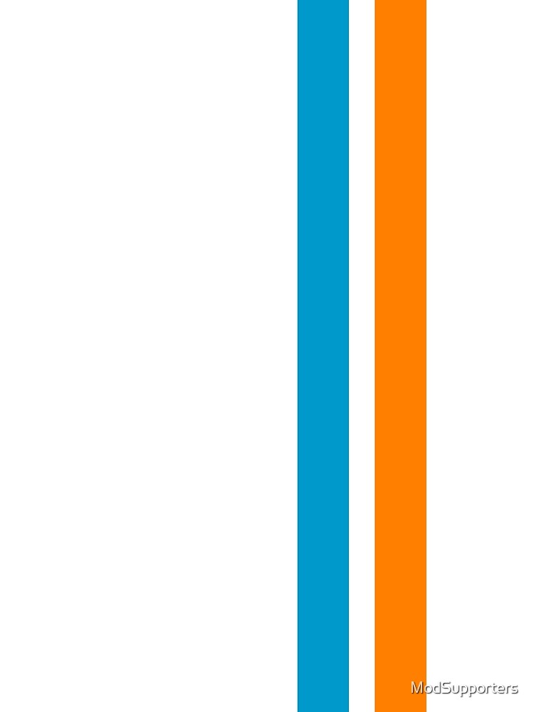 Le Mans Racing Stripes Orange Blue White 70s Mod fashion design by ModSupporters