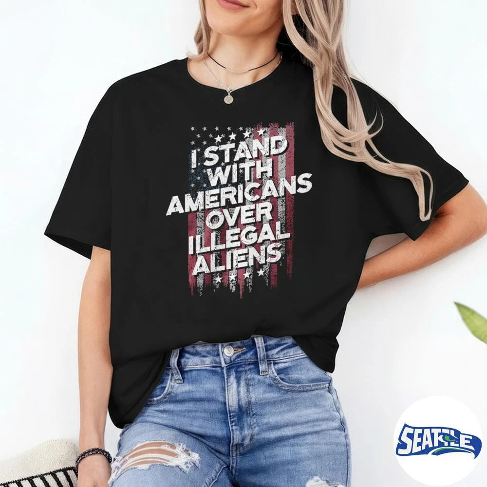 I Stand With Americans Over Illegal Aliens USA Flag Vintage shirt