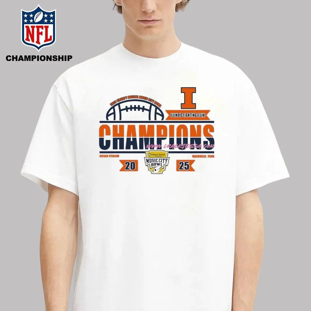 Illinois Fighting Illini Football 2025 Liberty Mutual Music City Bowl Champions Locker Room Shirt