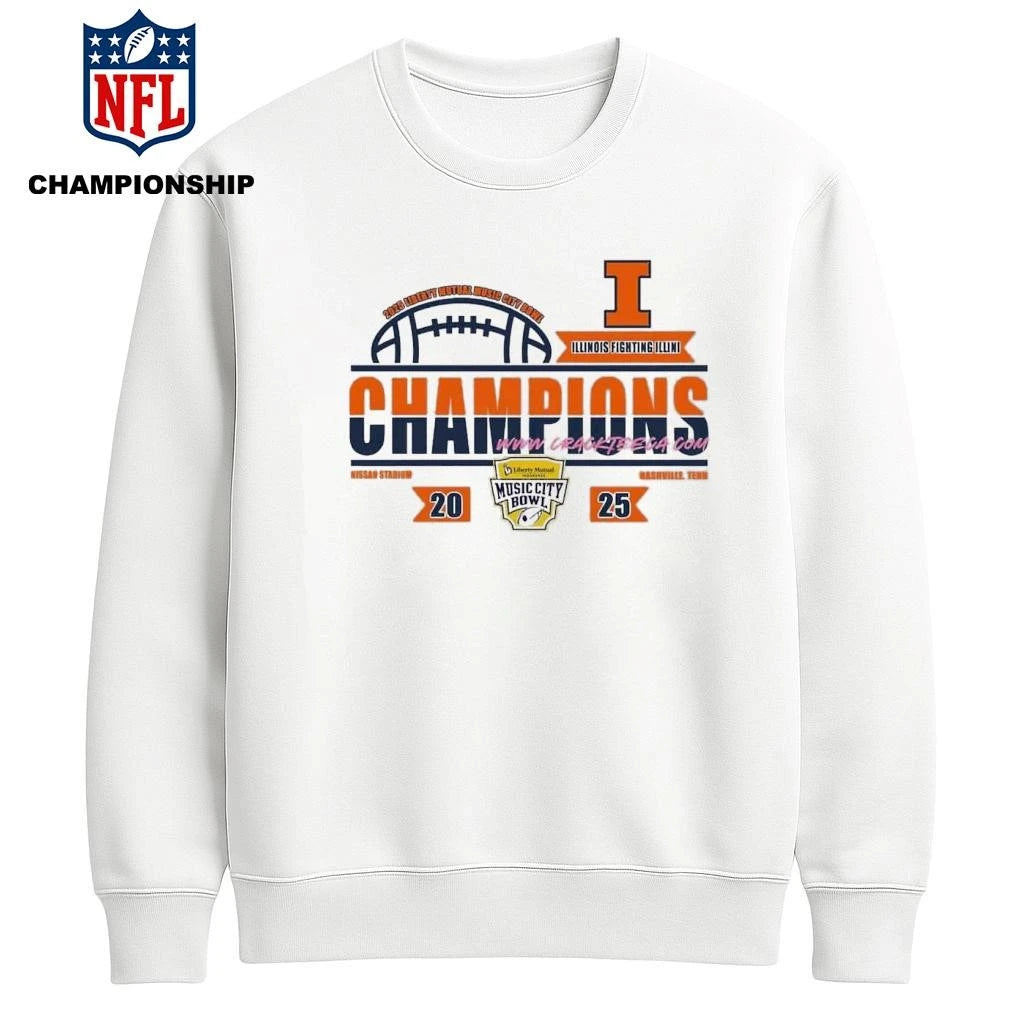 Illinois Fighting Illini Football 2025 Liberty Mutual Music City Bowl Champions Locker Room Shirt