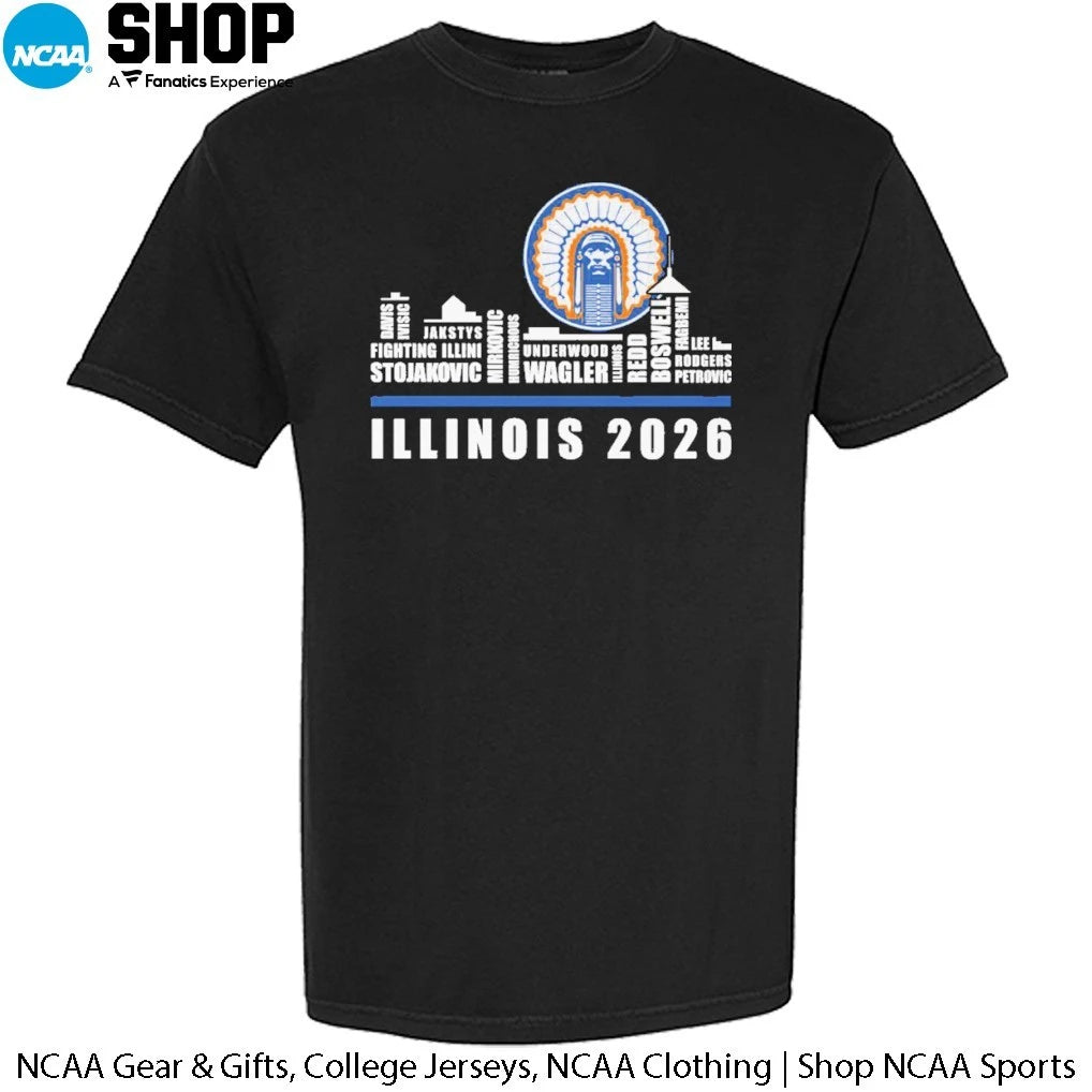 Illinois Fighting Illini Skyline City Players Names Illinois 2026 T-Shirt