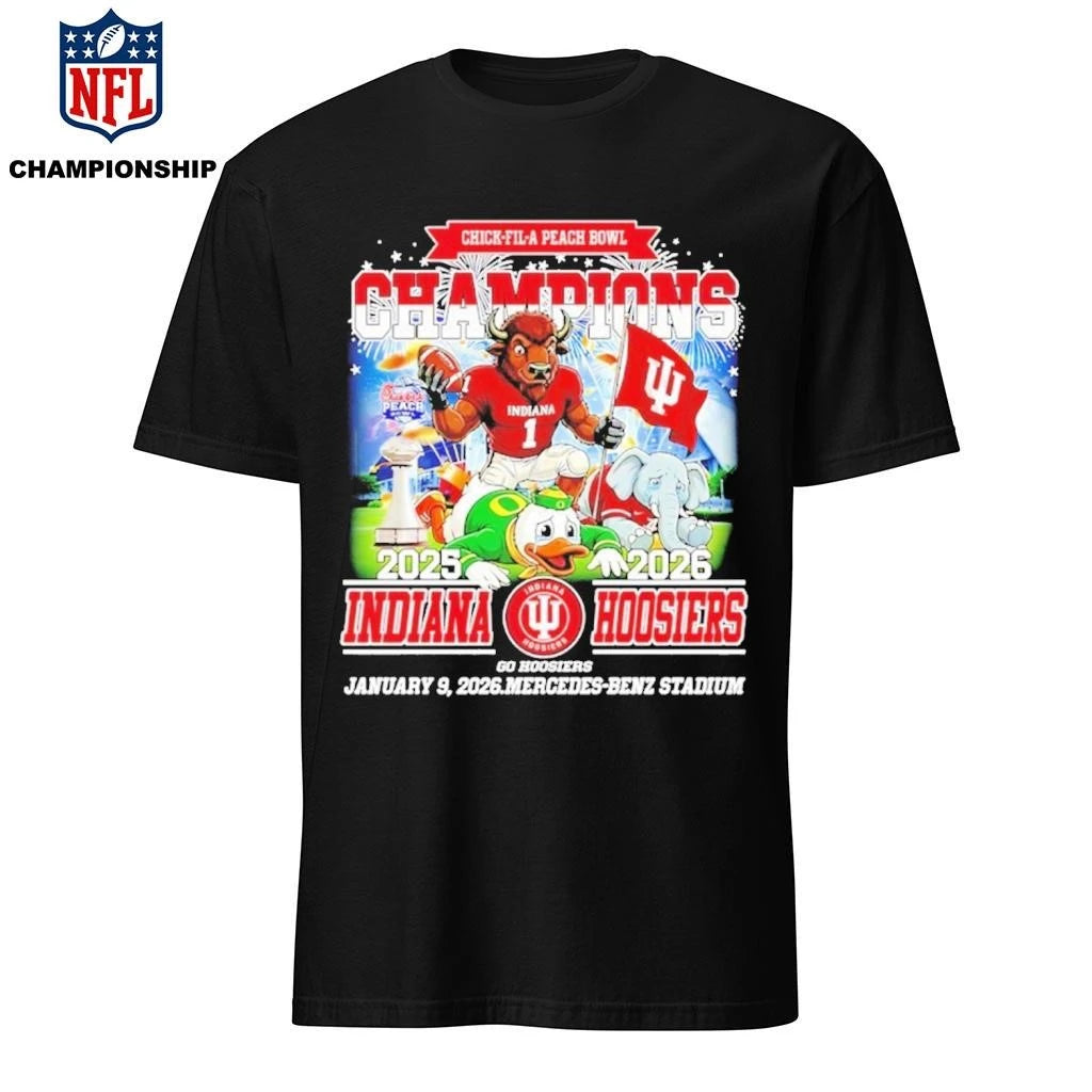 Indiana beat Oregon Alabama won the ’25 ’26 CFP Peach Bowl Champions mascot Shirt