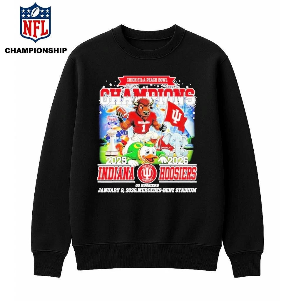 Indiana beat Oregon Alabama won the ’25 ’26 CFP Peach Bowl Champions mascot Shirt