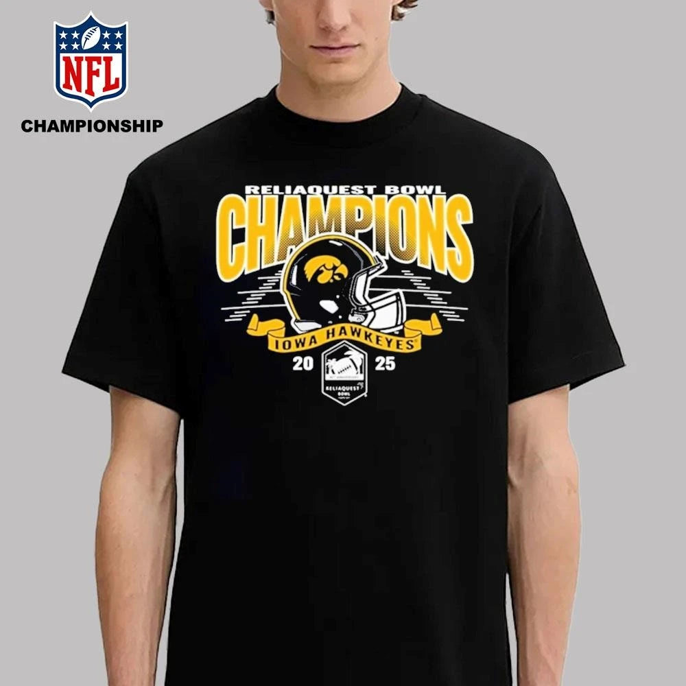 Iowa Hawkeyes 2025 ReliaQuest Bowl Football Champions Helmet Shirt