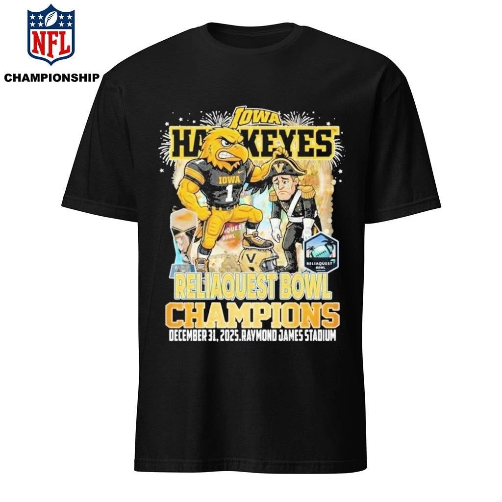 Iowa Hawkeyes Beat Vanderbilt Commodores 2025 Reliaquest Bowl Champions Mascot Shirt