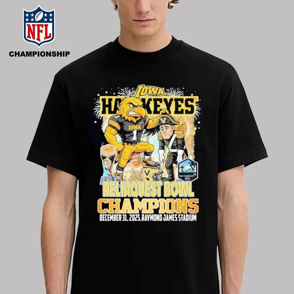 Iowa Hawkeyes Beat Vanderbilt Commodores 2025 Reliaquest Bowl Champions Mascot Shirt