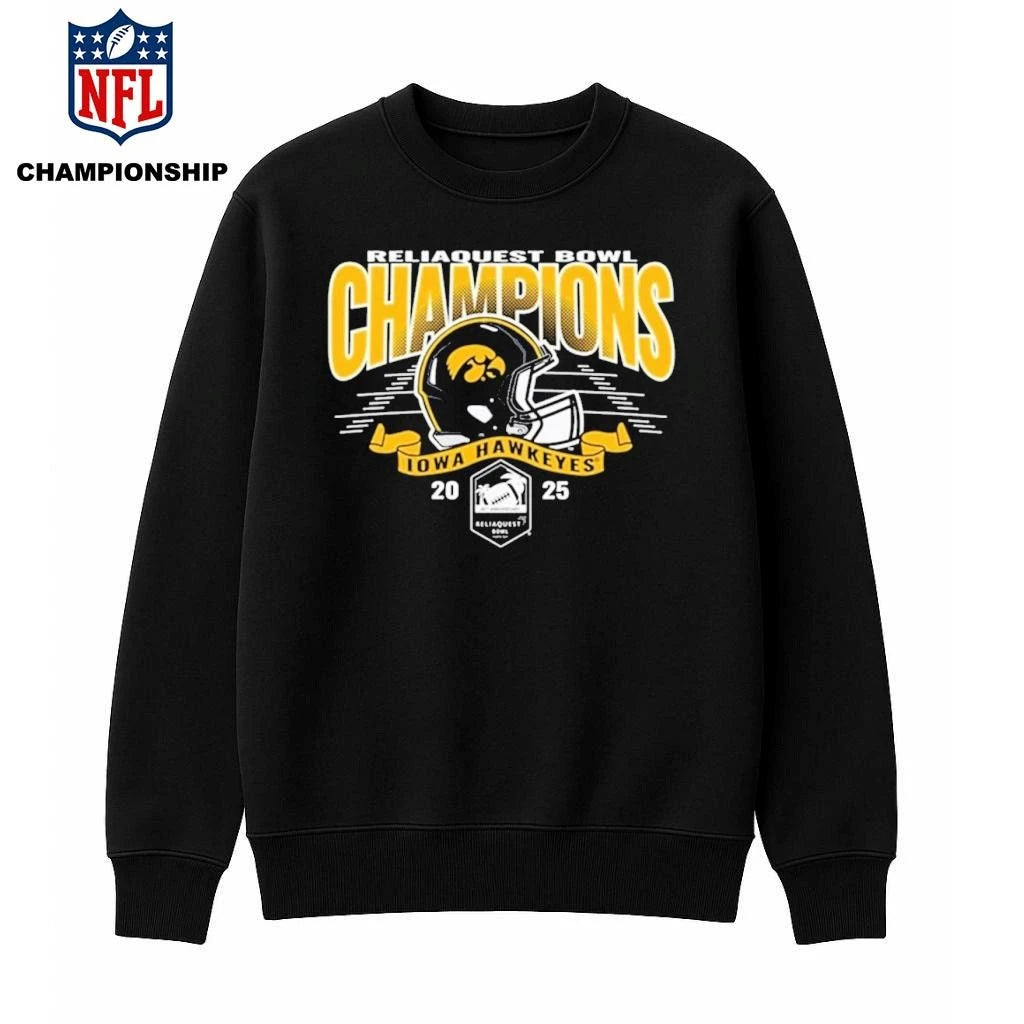 Iowa Hawkeyes Black Blue 84 2025 ReliaQuest Bowl Football Champions Shirt