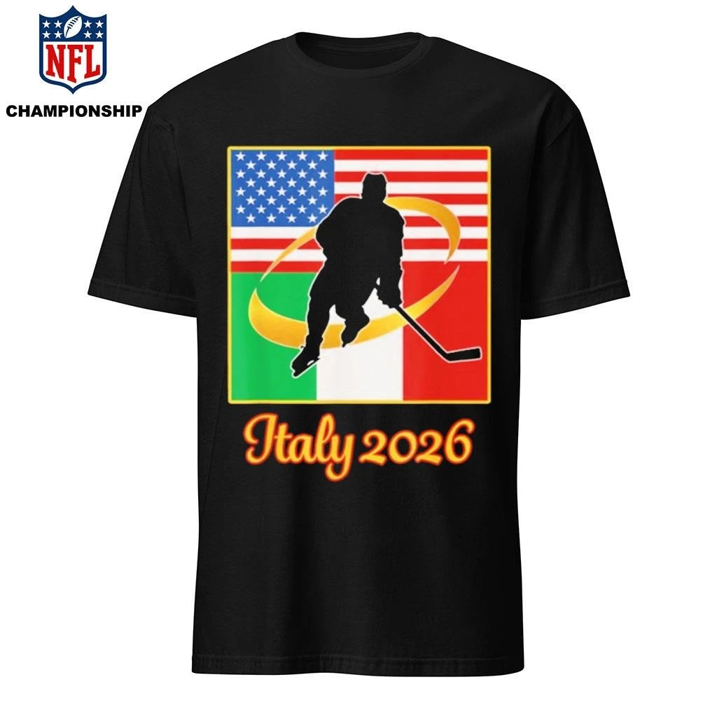 Italy 2026 Ice Hockey 2026 USA Italy Flags Winter Sports Shirt