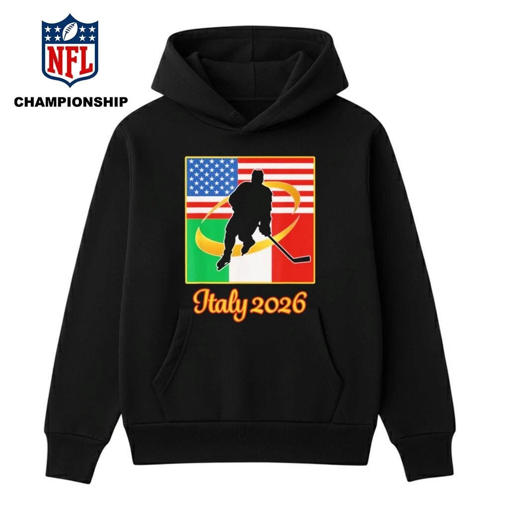 Italy 2026 Ice Hockey 2026 USA Italy Flags Winter Sports Shirt