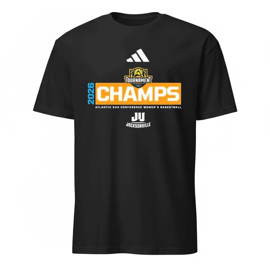 Jacksonville Dolphins 2026 Champions Atlantic Sun Conference Womes Basketball Tournament Adidas Black  Shirt