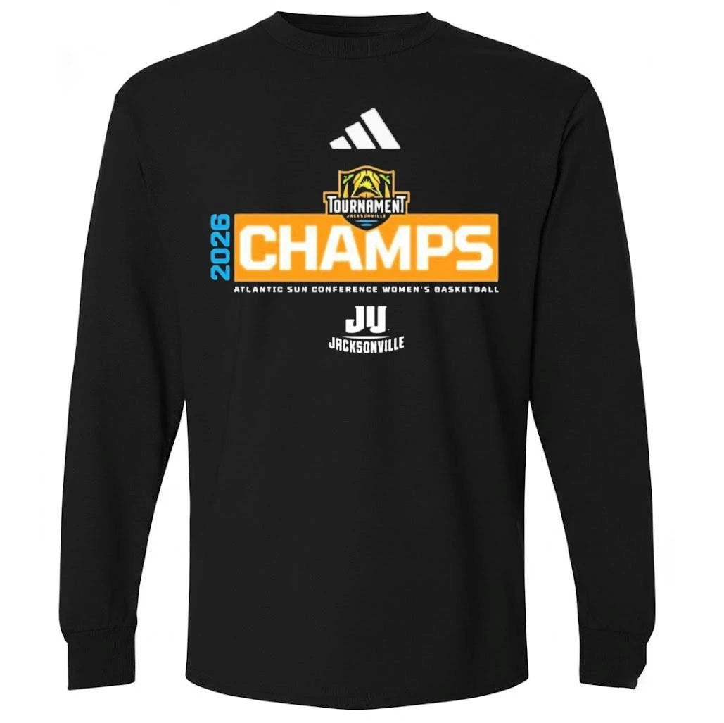 Jacksonville Dolphins 2026 Champions Atlantic Sun Conference Womes Basketball Tournament Adidas Black  Shirt