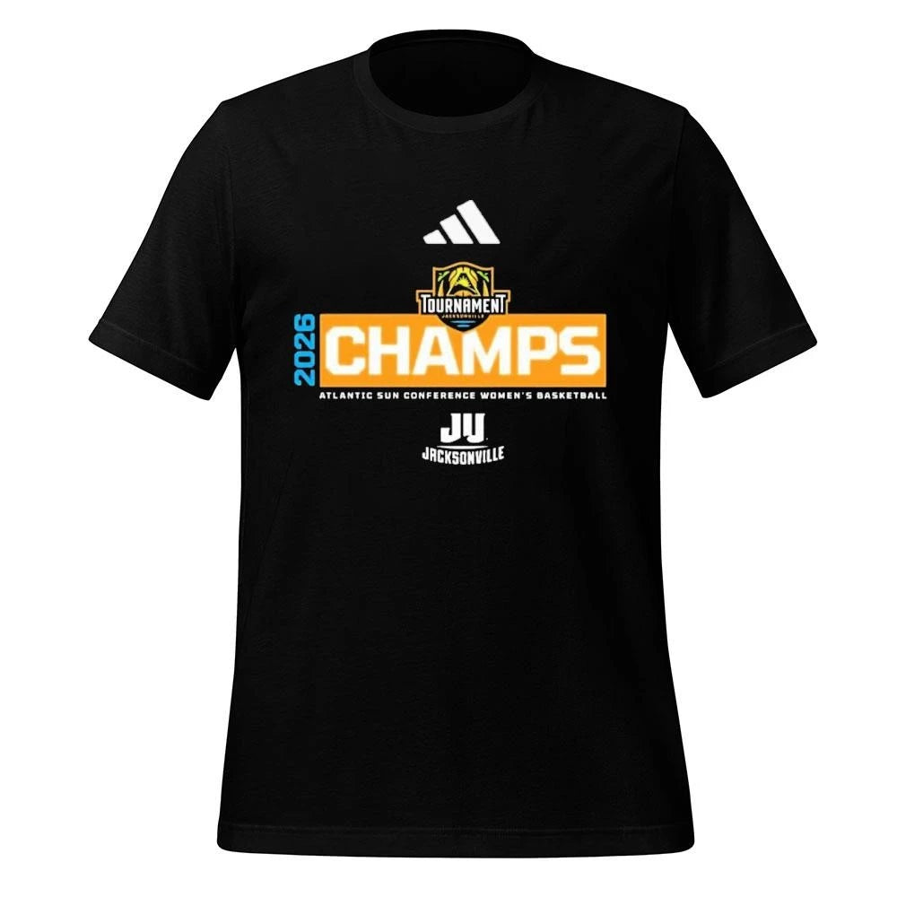 Jacksonville Dolphins 2026 Champions Atlantic Sun Conference Womes Basketball Tournament Adidas Black  Shirt