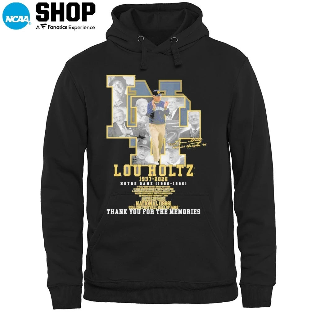 Lou Holtz 1937-2026 Notre Dame 1986-1996 National 1988 College Football Hall Of Fame Thank You For The Memories Signature T-Shirt