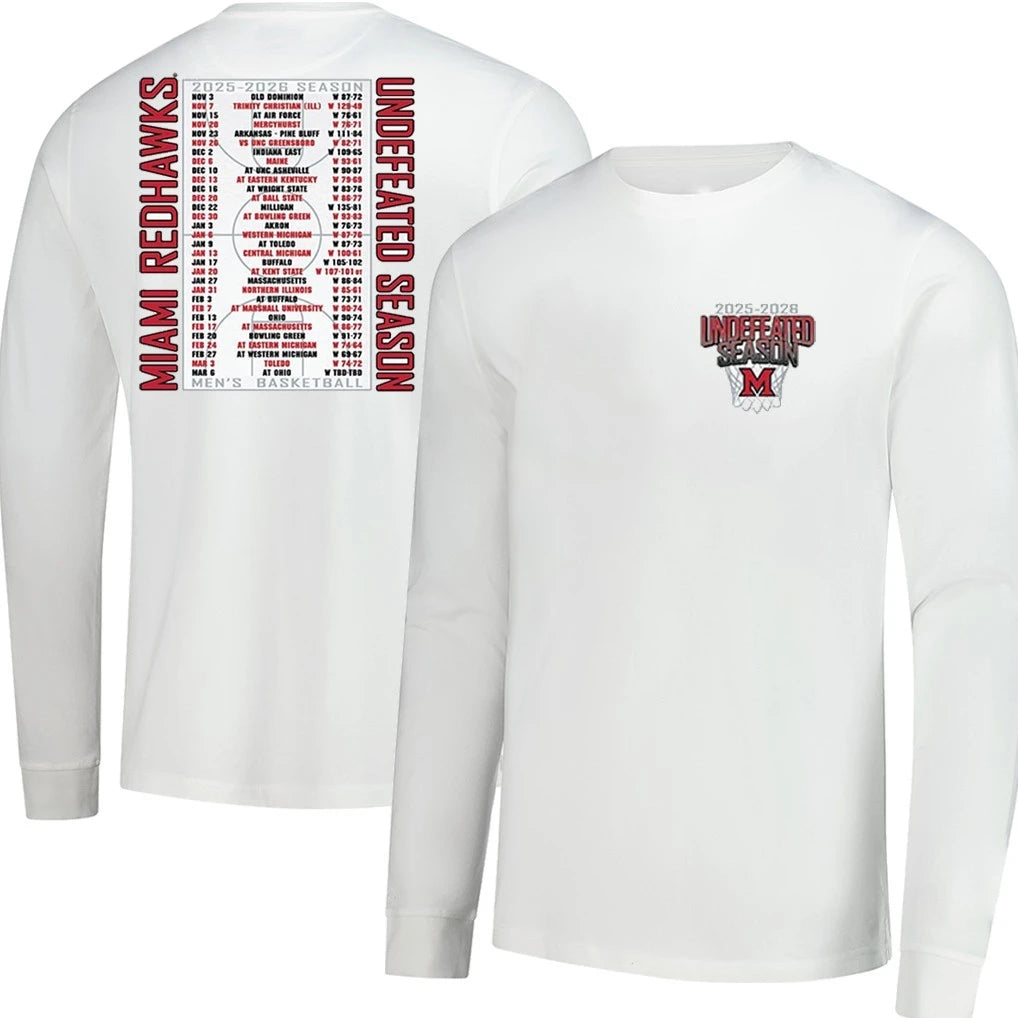 Miami RedHawks 2025-2026 Men’s Basketball Undefeated Season Schedule T-Shirt