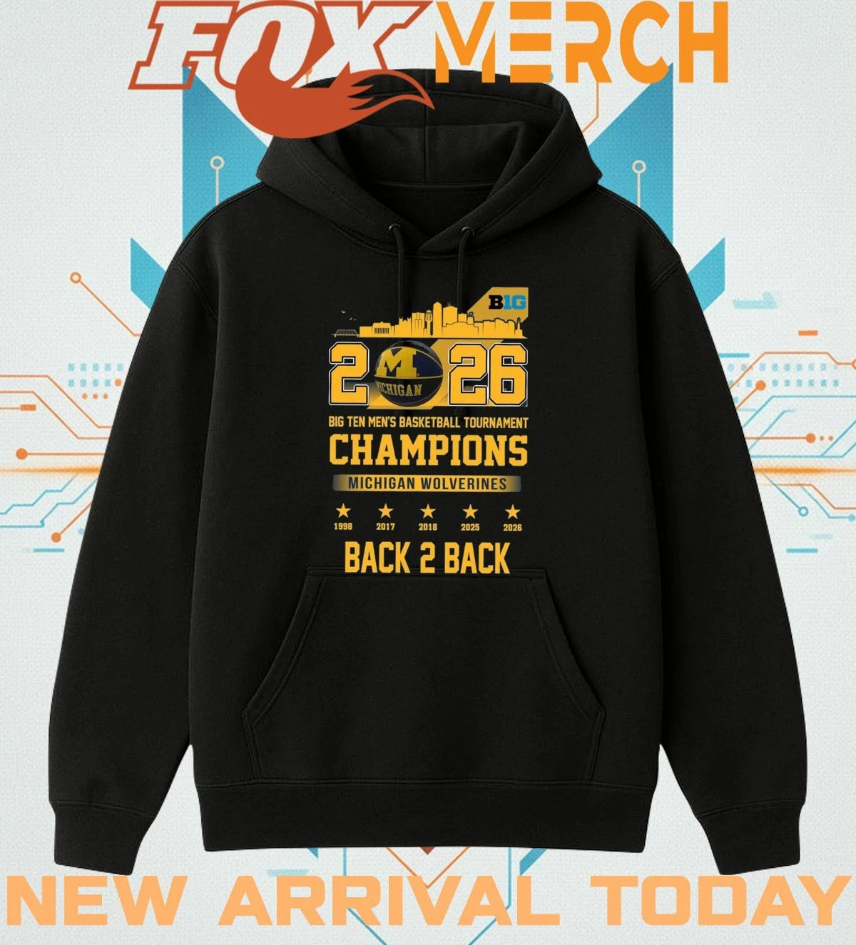 Michigan Wolverines 2026 Big Ten Men’s Basketball Tournament Champions back 2 back skyline shirt