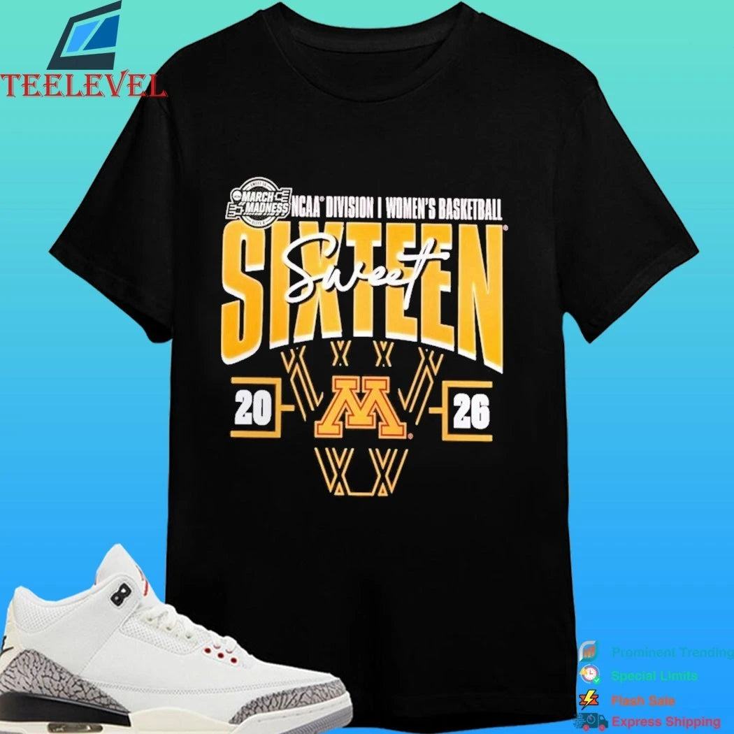 Minnesota Golden Gophers 2026 Ncaa Women’s Basketball Tournament March Madness Sweet 16 Court Shot Shirt