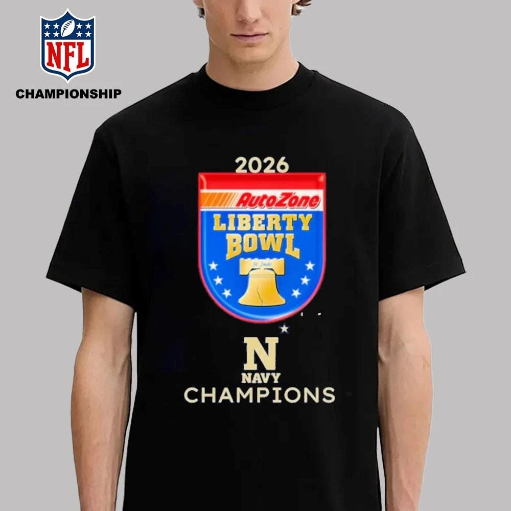 Navy Midshipmen 2026 AutoZone Liberty Bowl Champions Logo Shirt