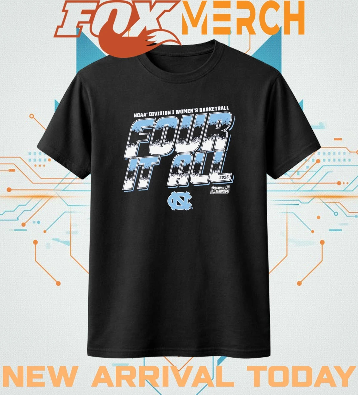 North Carolina Tar Heels 2026 NCAA Division I Women’s Basketball Four It All t-shirt