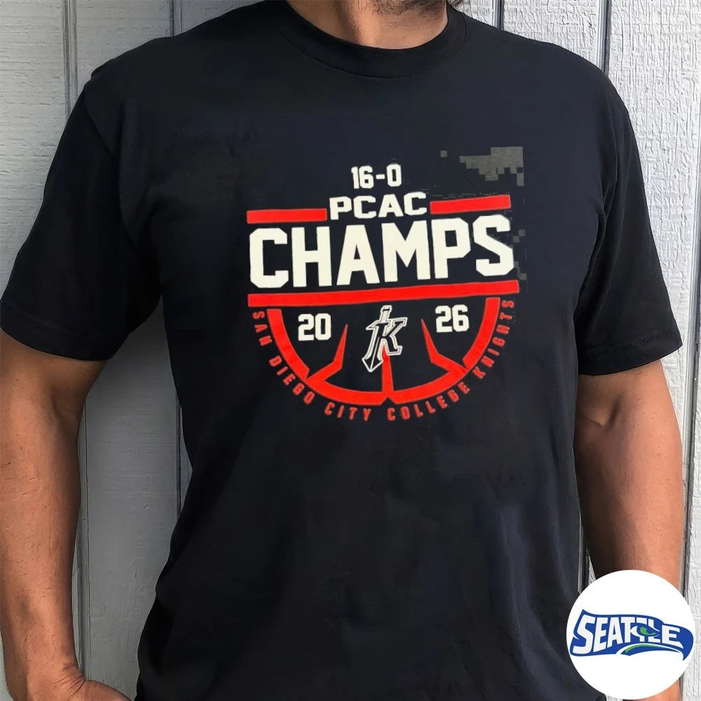 Official 16-0 PCAC Champs 26 San Diego City College Knights 2026 t-shirt