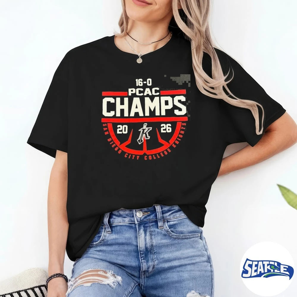 Official 16-0 PCAC Champs 26 San Diego City College Knights 2026 t-shirt