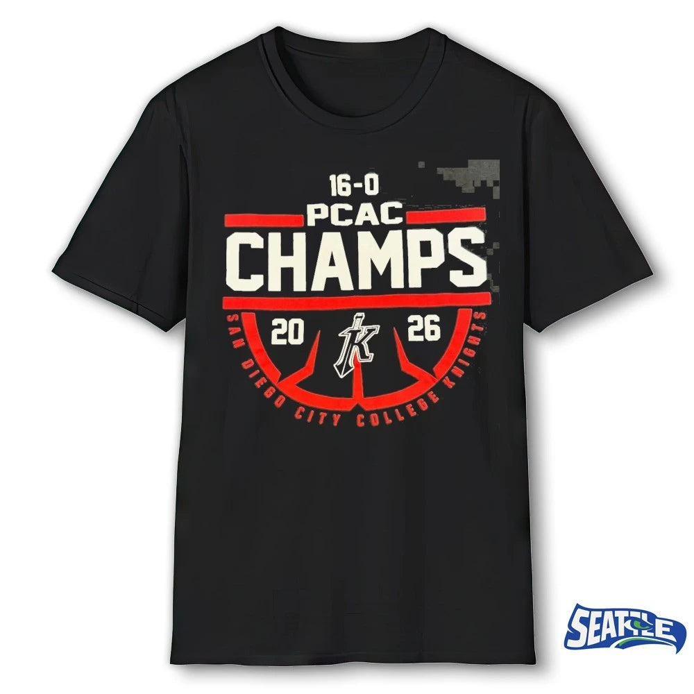 Official 16-0 PCAC Champs 26 San Diego City College Knights 2026 t-shirt