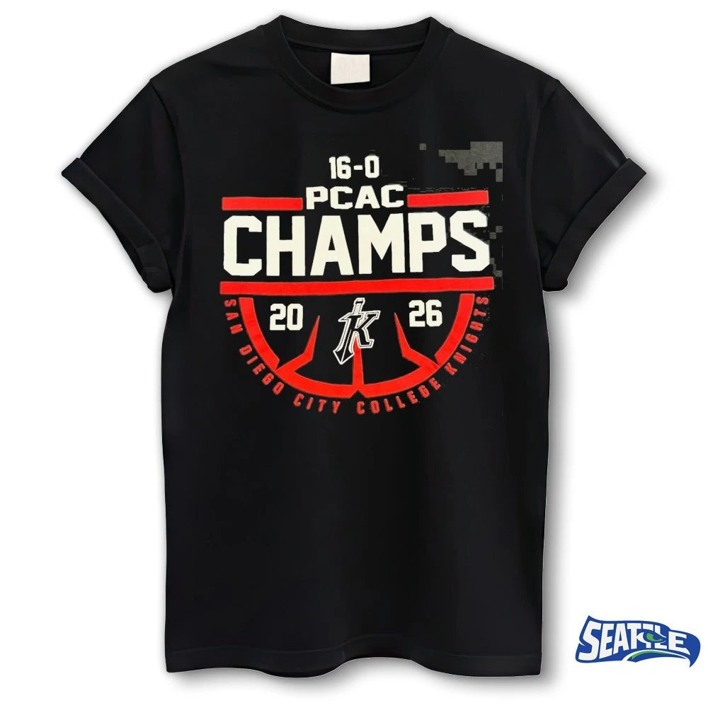 Official 16-0 PCAC Champs 26 San Diego City College Knights 2026 t-shirt