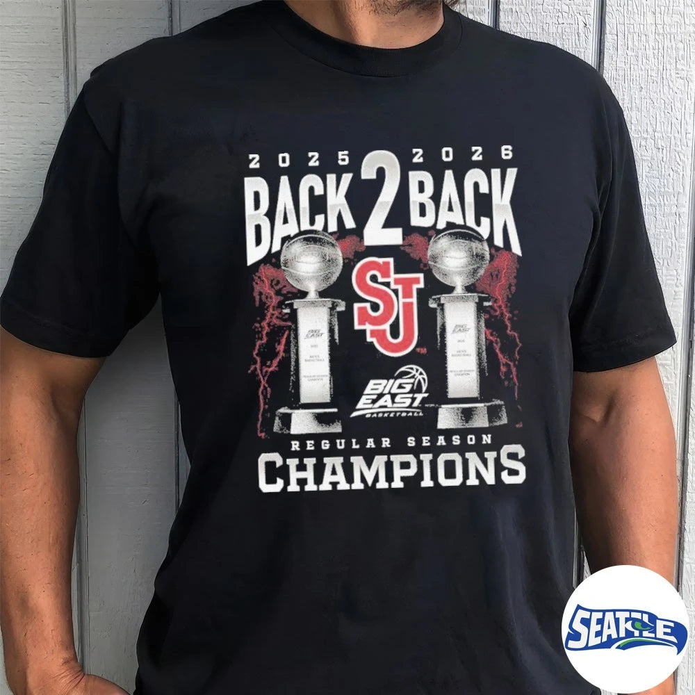 Official 2025-26 Back 2 Back Regular Season Champions St John’s Red Storm Trophy t-shirt