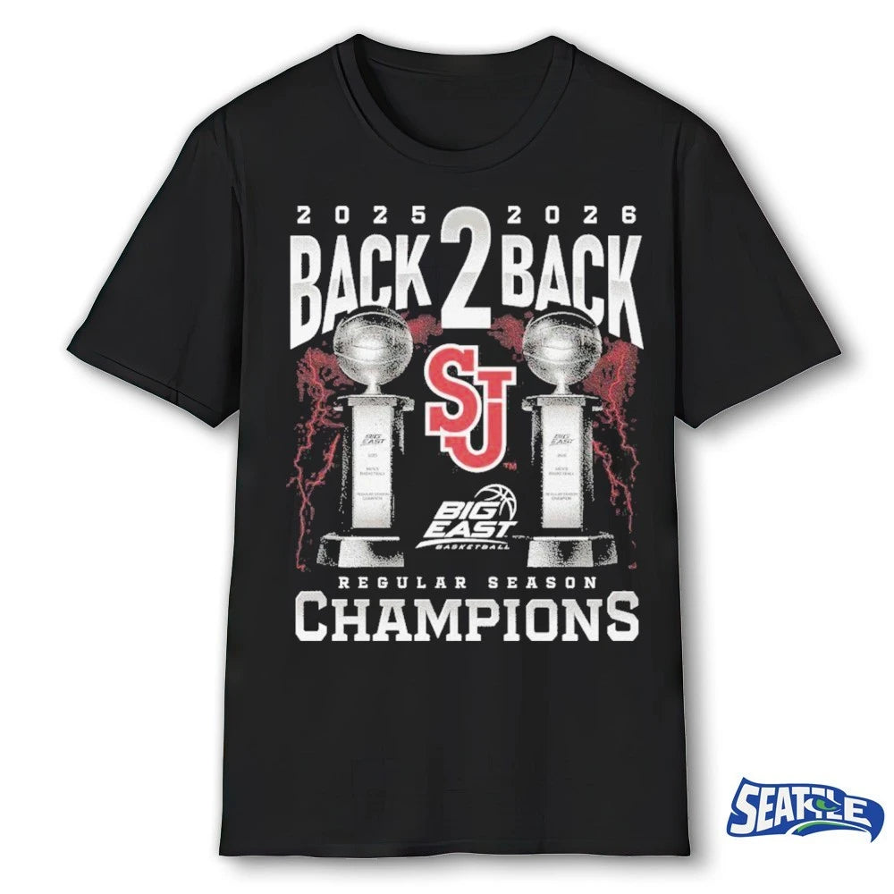 Official 2025-26 Back 2 Back Regular Season Champions St John’s Red Storm Trophy t-shirt